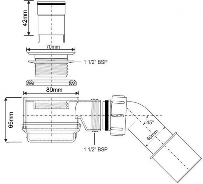 Злив у підлогу ПРЯМОКУТНИЙ PLAIN: 900 мм CD900-B-NT+ сифон CD-HC26-65