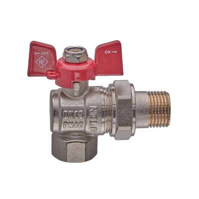 Кран кульовий з американкою Nolf classic NFC.941-06-1/2&quot; FM кутовий, ГШМ ручка &quot;метелик&quot; червона (NF3155)