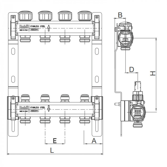 Колектор з термостатичними та запірними клапанами Roho R805-05 - 1"х 5 вих. (RO0059)