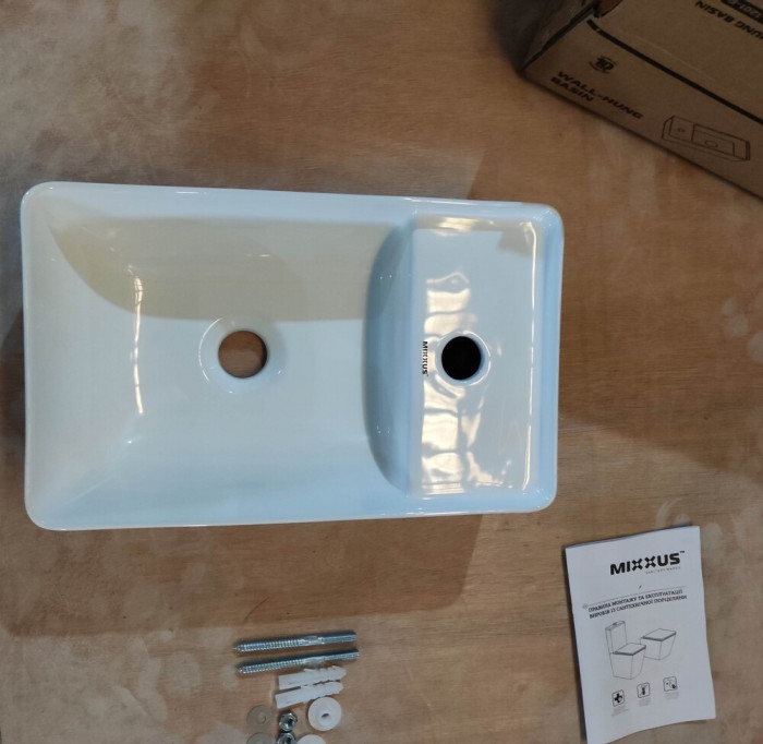 Раковина підвісна Mixxus Premium QUADRO-1201-R 430х265х135mm з отвором під змішувач та переливом (MP6504)