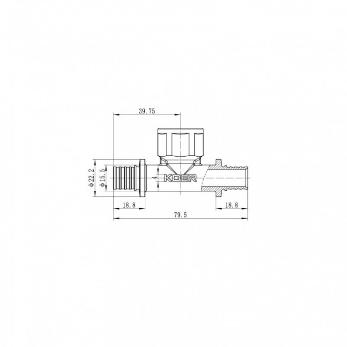 Трійник перехідний з ВР Koer KA.T16-06F-16 - 16(2.2mm) x 1/2"F x 16(2.2mm) (KR4894)