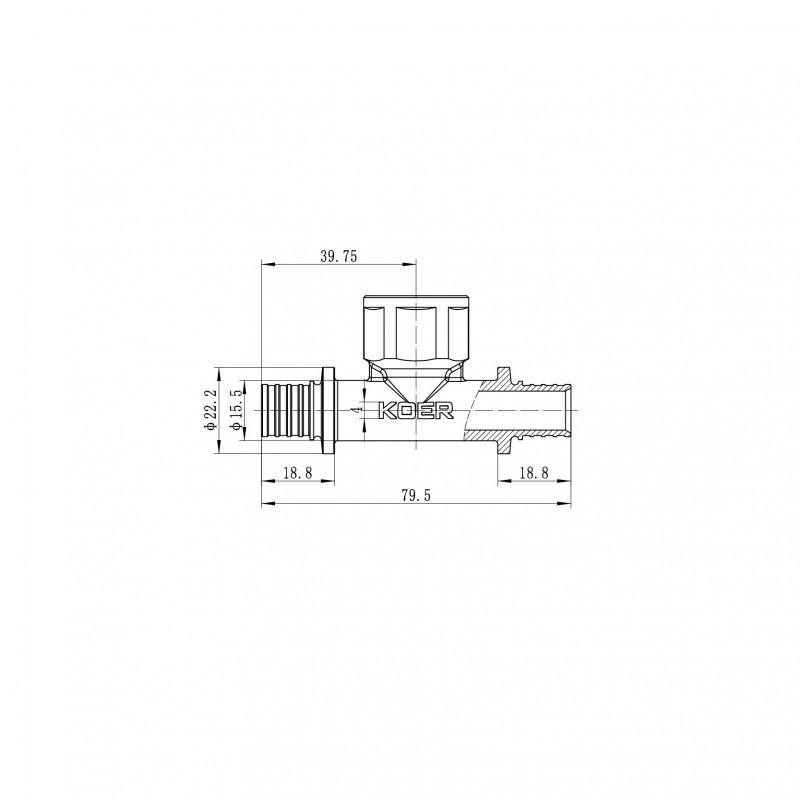 Трійник перехідний з ВР Koer KA.T16-06F-16 - 16(2.2mm) x 1/2"F x 16(2.2mm) (KR4894)