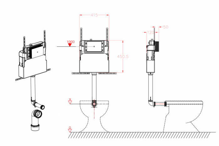 Інсталяційний бачок для підлогового унітазу Koer KT-0405 420x120x750mm без панелі змиву (KR5314)