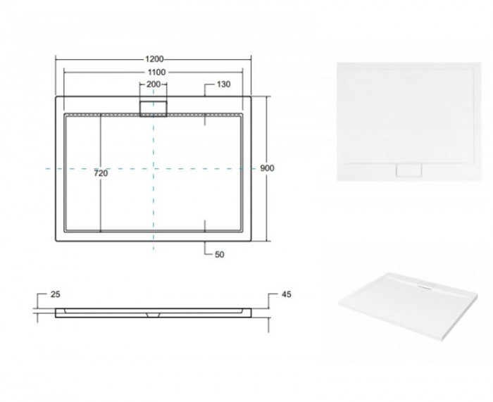Піддон прямокутний AXIM 120х90x4.5 stone effect чорний + сифон