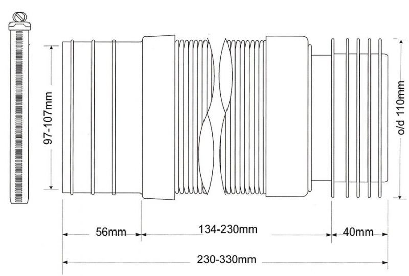 Гнучке пластикове з'єднання розтяжне L260-420 mm 110 mm без фланцевої прокладки з металевим хомутом WC-F23RJ