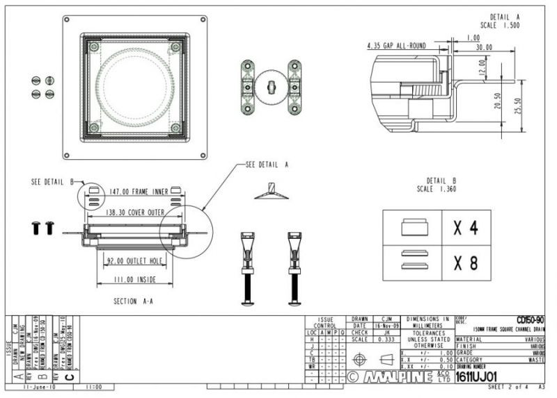 Злив у підлогу: отвір - 90 мм. CD150-90-B / візерунок PLAIN