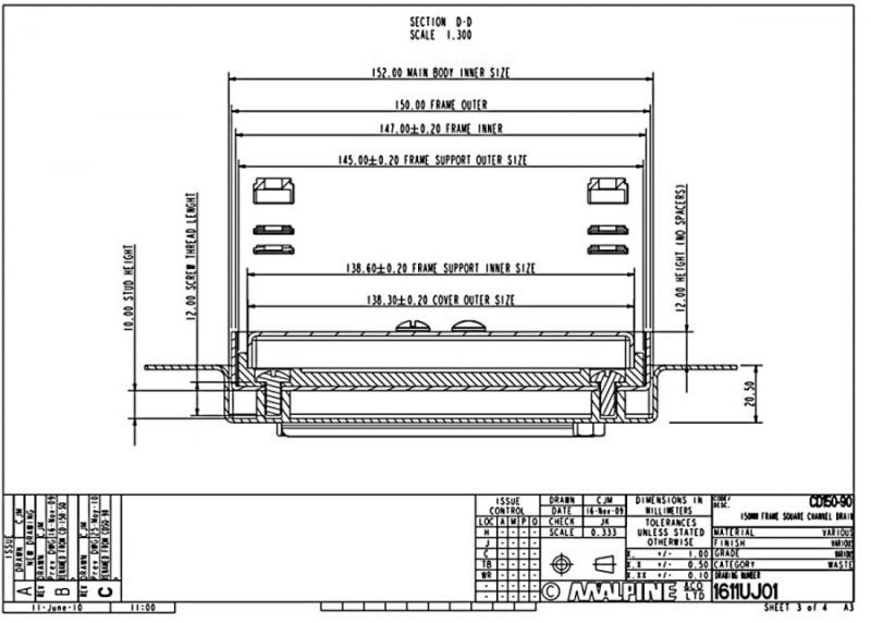 Злив у підлогу: отвір - 90 мм. CD150-90-B / візерунок PLAIN