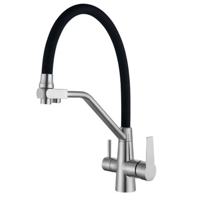 Змішувач для кухні на дві води з гнучким виливом Mixxus FUL-021 REFL.BLACK нерж. сталь SUS304 (MX0787)