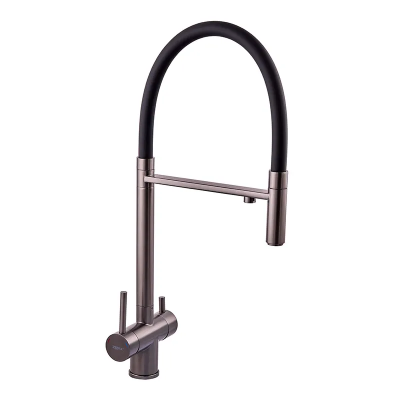 Змішувач для кухні з гнучким виливом на дві води Zerix KIT-021 Graphite REFL.Black з нерж. сталі (ZX5559)