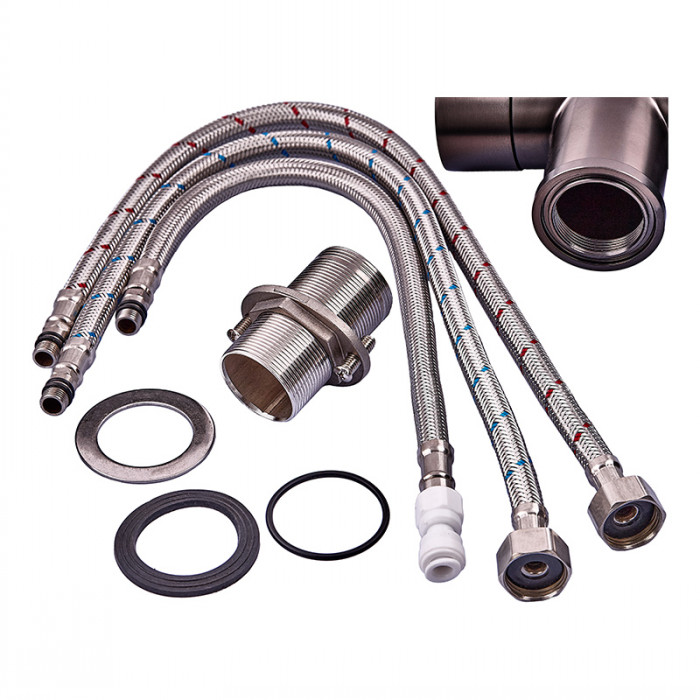 Змішувач для кухні з гнучким виливом на дві води Zerix KIT-021 Graphite REFL.Black з нерж. сталі (ZX5559)